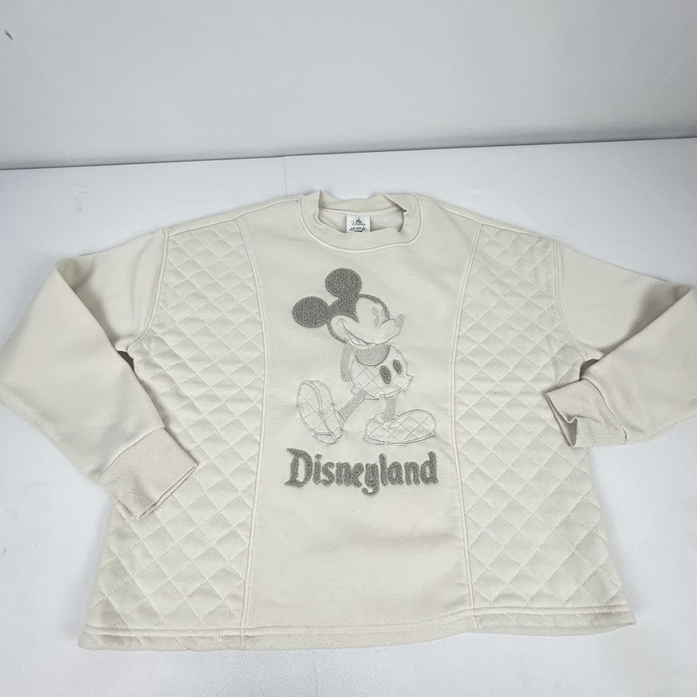 Disney Women's Large Sweatshirt Ivory Embroidered Mickey Disneyland